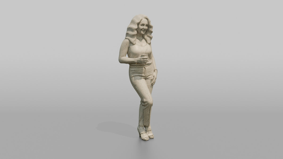 Patron Woman Leaning Back Against A Wall, Holding A Glass - wireframe topology preview