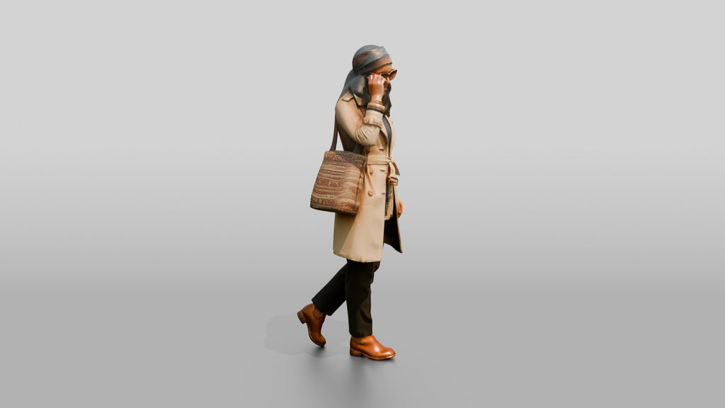 Woman in Headscarf and Trench Coat with Sunglasses