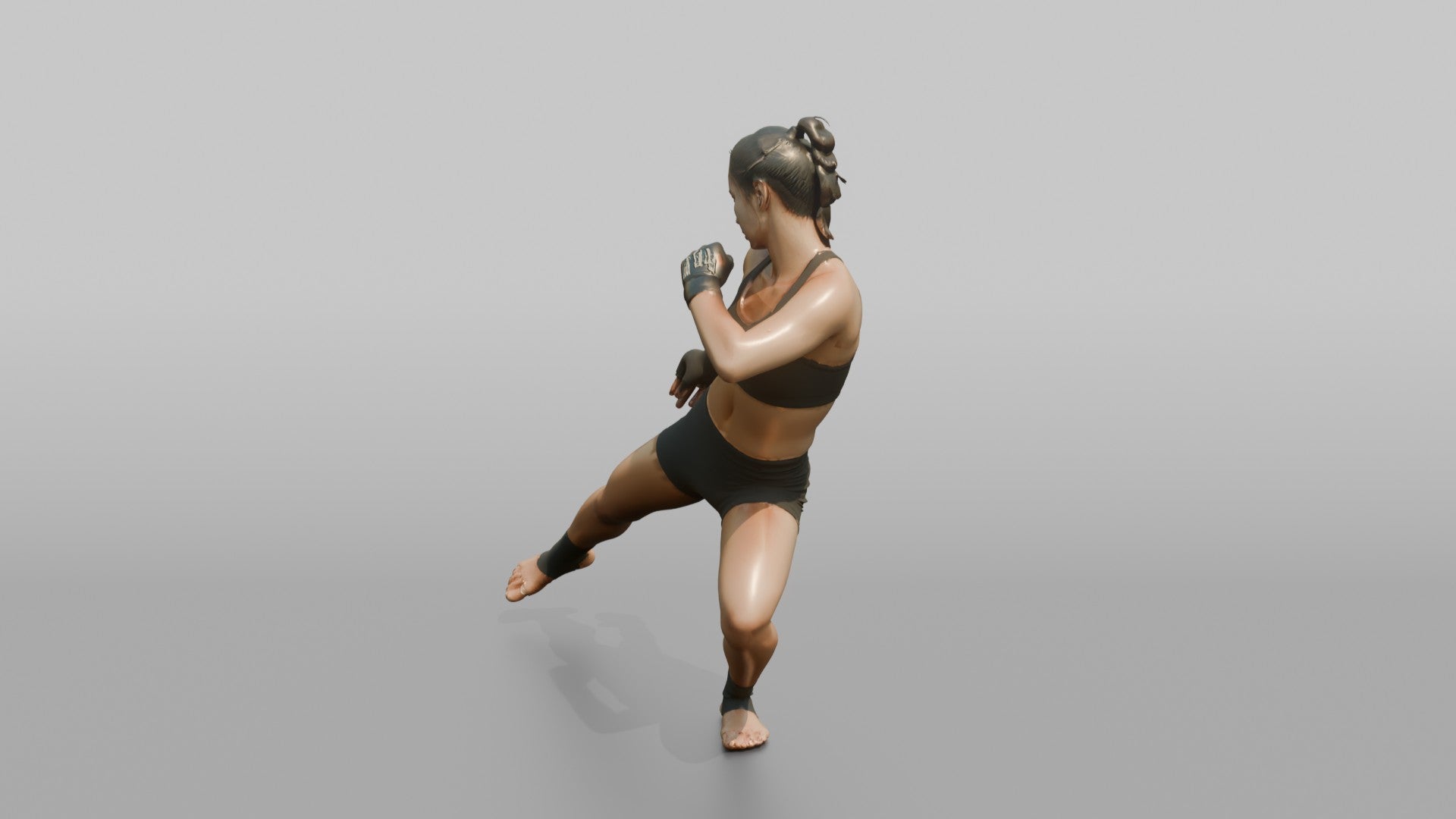 MMA Fighter Low Sweeping Leg Kick with Dynamic Balance