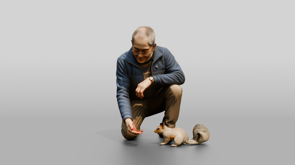 Homeless Man Feeding Crumbs to a Small Squirrel