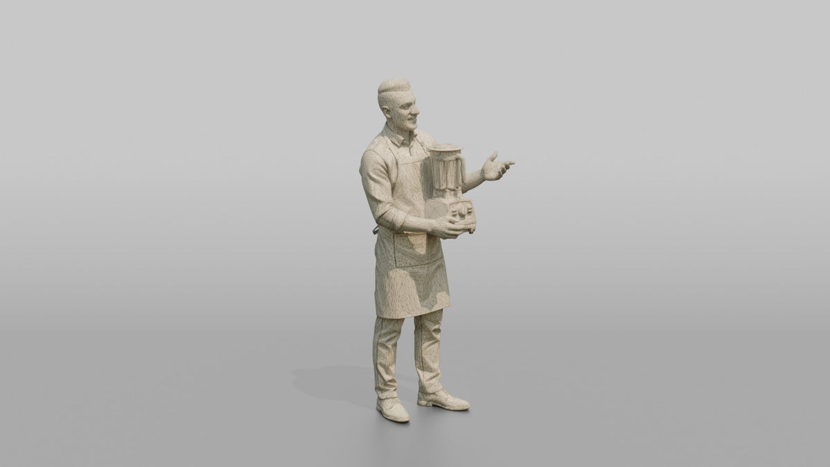 Man Sales Associate Demonstrating A Blender To A Customer Off-frame - wireframe topology preview