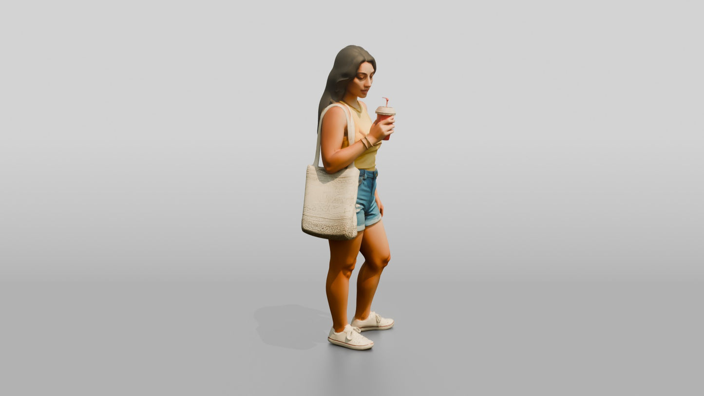 Curvy Italian Young Woman Sipping a Cold Drink