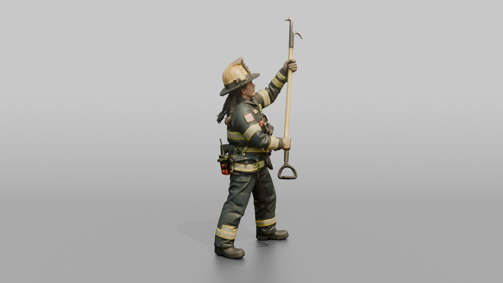 Firefighter Woman Lifting a Long Fiberglass Pike Pole