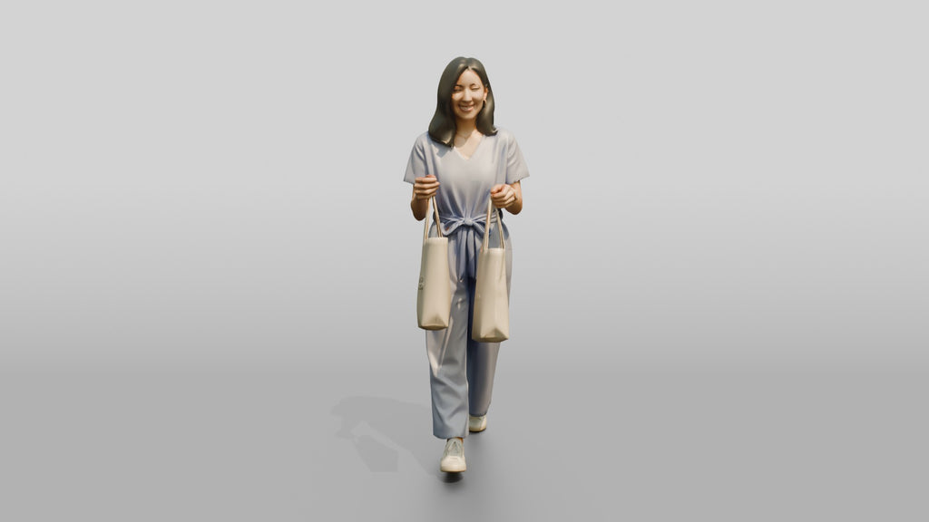 Woman Walking with Canvas Tote Bags