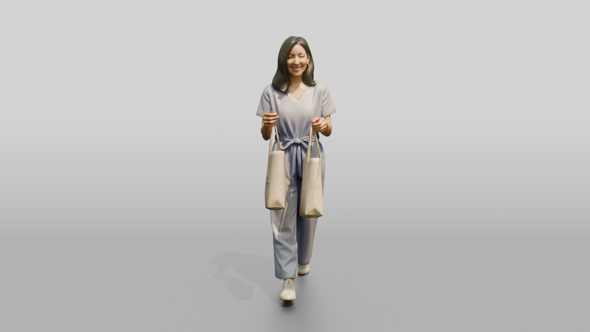 Woman Walking with Canvas Tote Bags