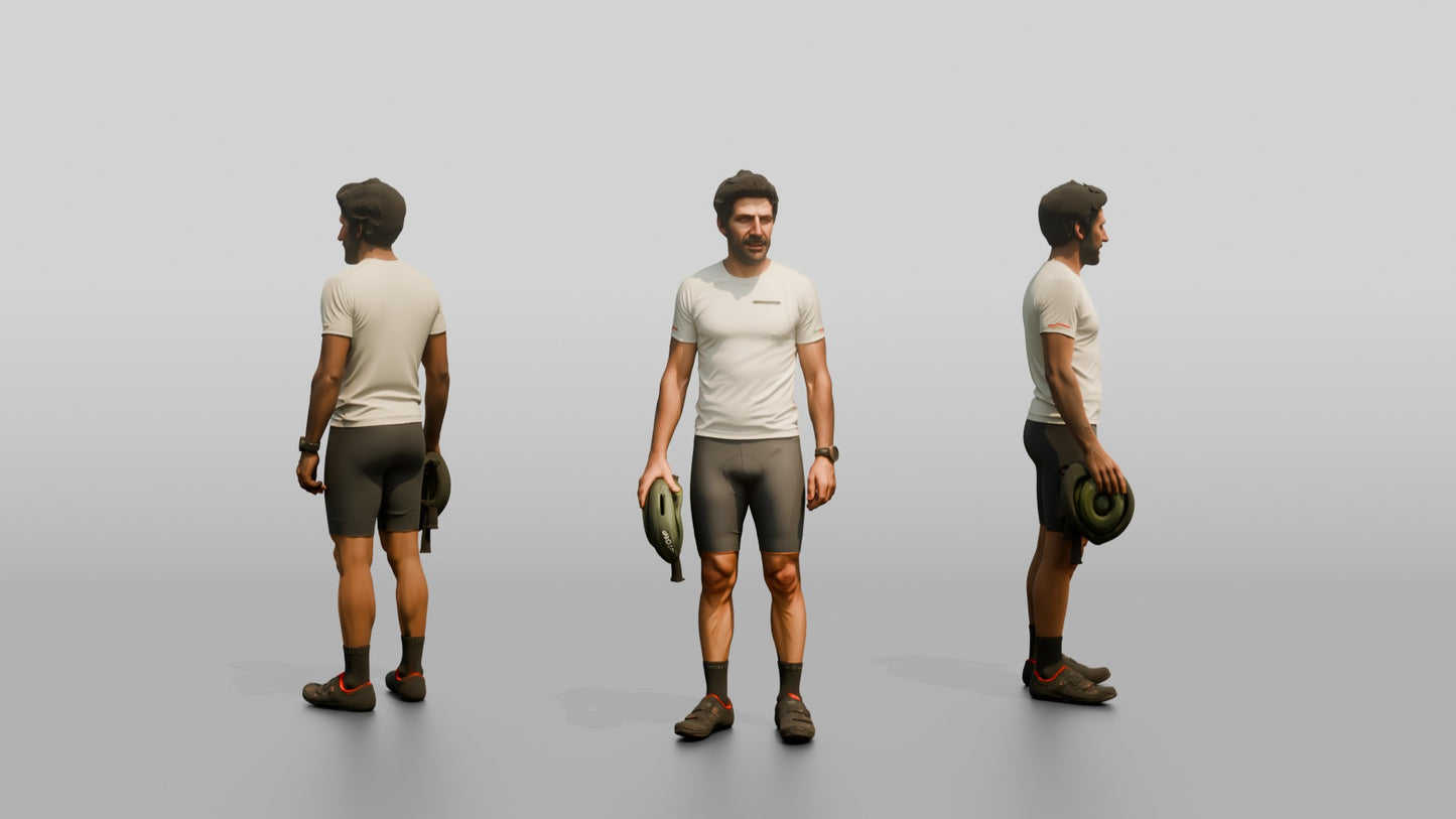 Tall Muscular Italian Man Holding a Bicycle Helmet