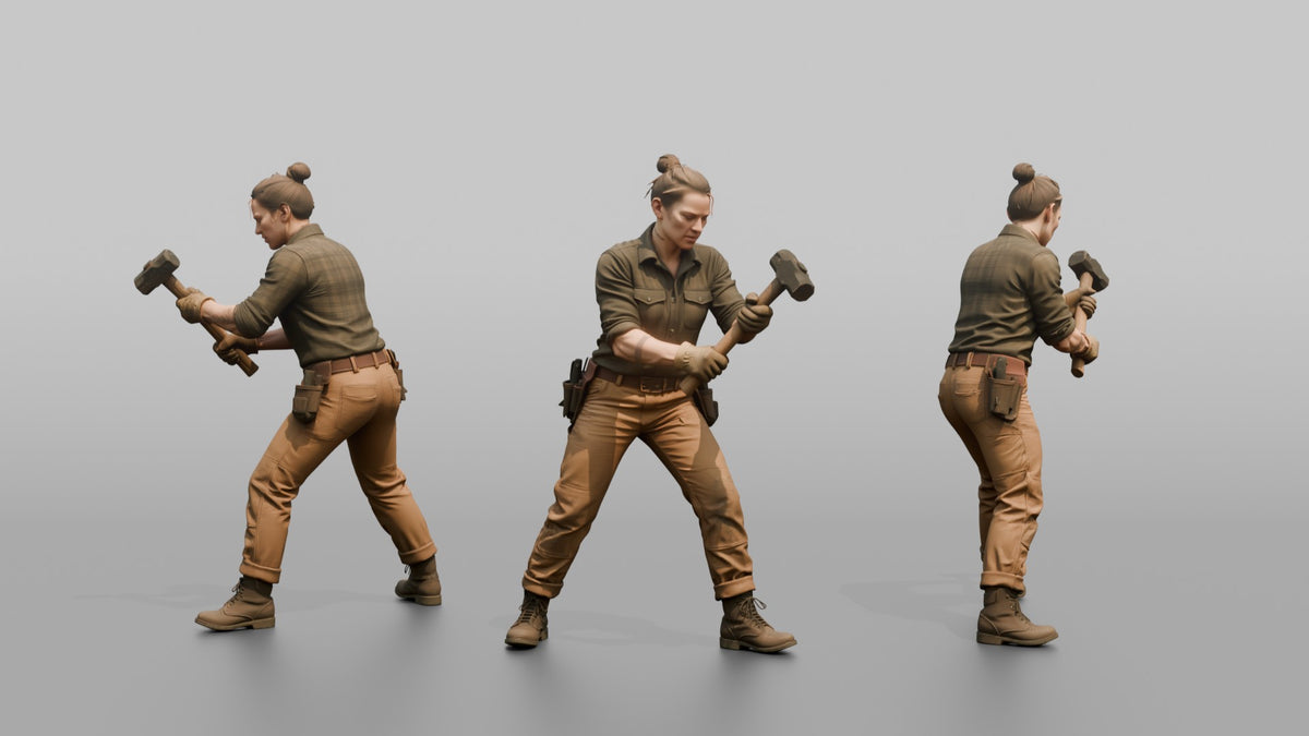 Farmer Repairing Wooden Post Fence Heavy - 3D character model