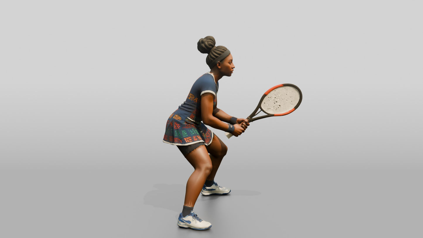 Female Tennis Player Poised to React at the Baseline