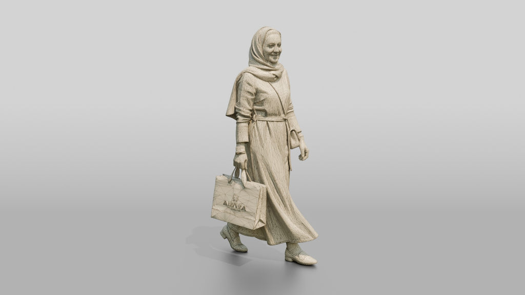 Slender Middle-Aged Saudi Woman in Hijab and Linen Dress
