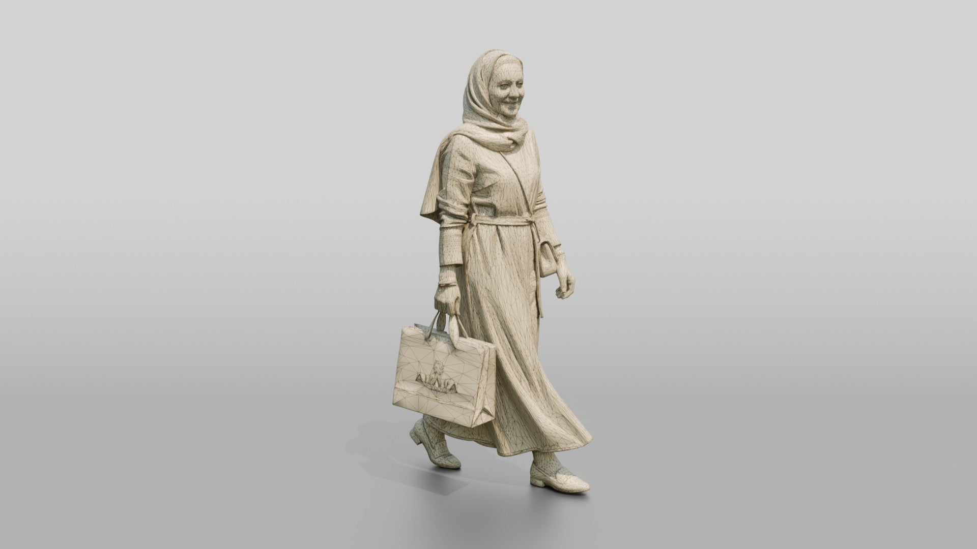 Slender Middle-Aged Saudi Woman in Hijab and Linen Dress