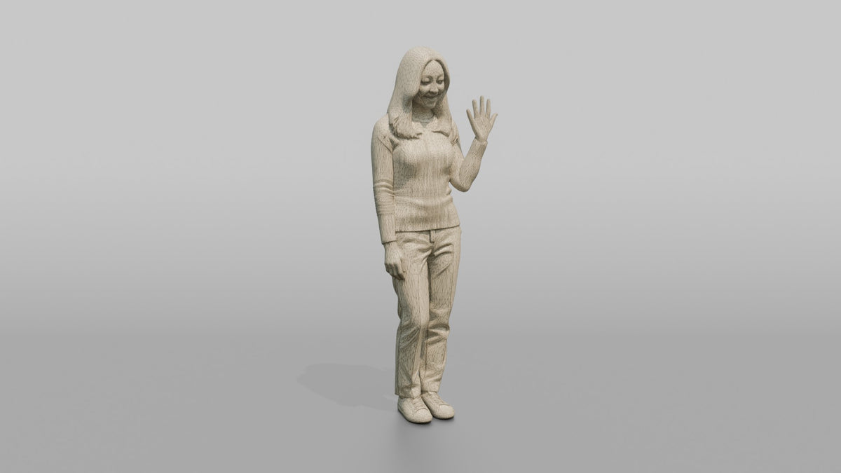 Woman Customer Trying On A Ring, Admiring Her Hand - wireframe topology preview