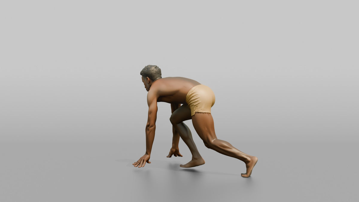 Cardio Athlete Man In A Starting Sprinter's Crouch - 3D character model, view 3