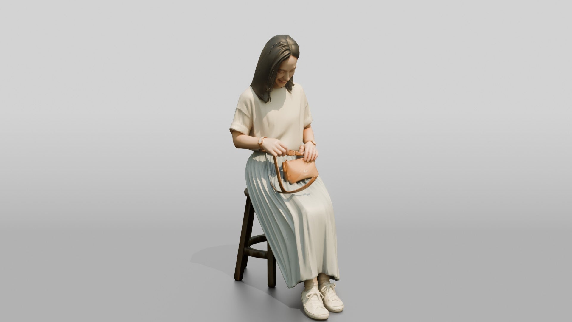 Woman Sitting with Designer Pouch