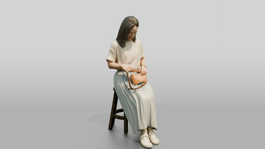 Woman Sitting with Designer Pouch - 3D character model, view 1