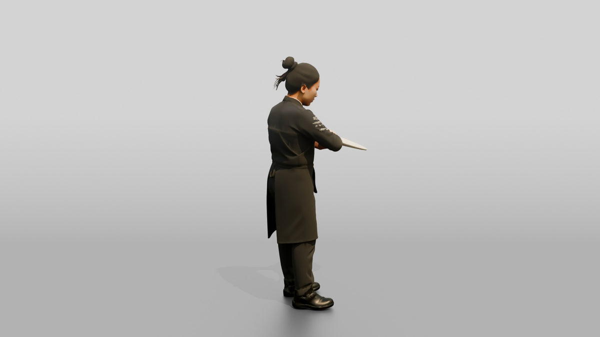 Chef Wiping a Plate Rim - 3D character model, view 3