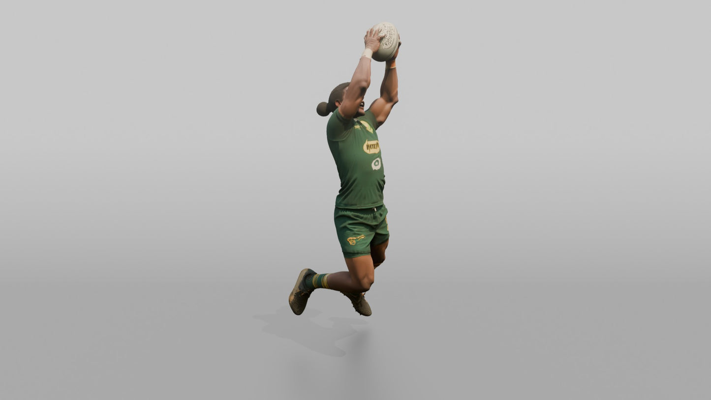 South African Center Leaping to Catch a High Ball