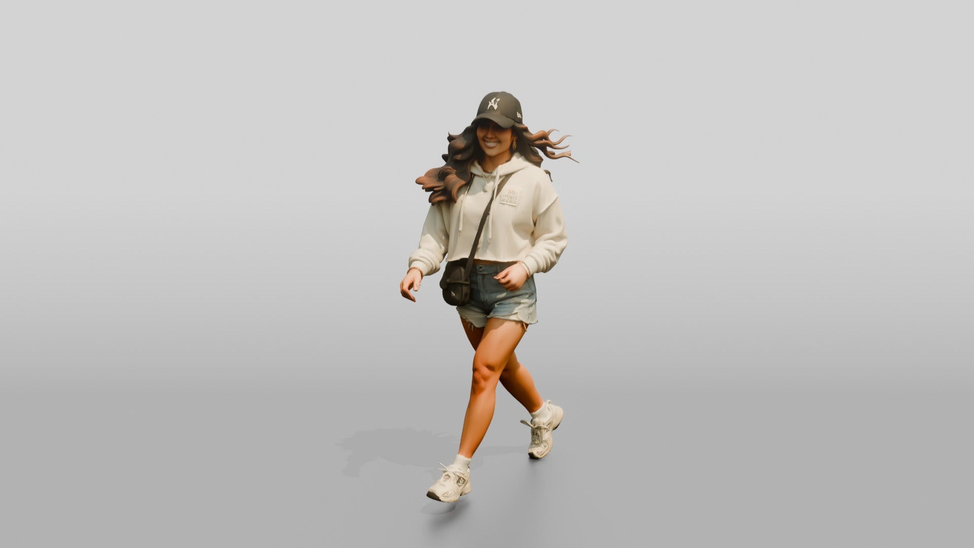 Latina Girl Walking Dynamically on the Boardwalk