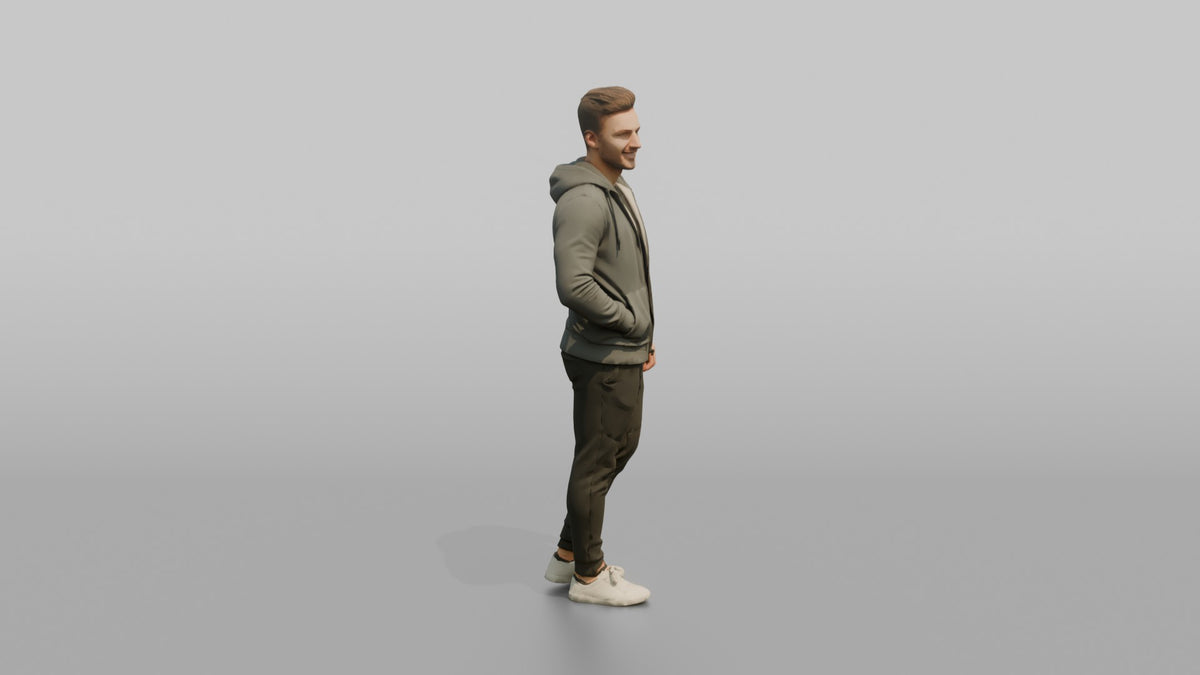Fitness Influencer Man Standing With One Hand In Pocket, Relaxed Confident Pose - 3D character model, view 2