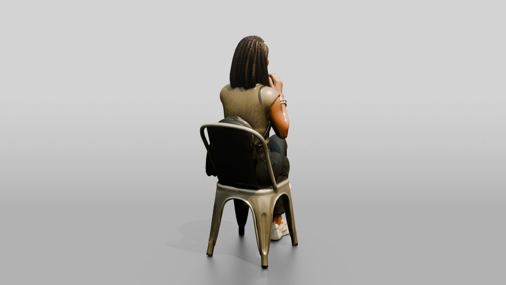 Young Black Woman Seated Drinking Coffee with Handbag
