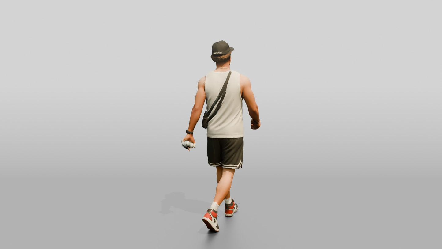 African-American Man Walking Dynamically on the Boardwalk