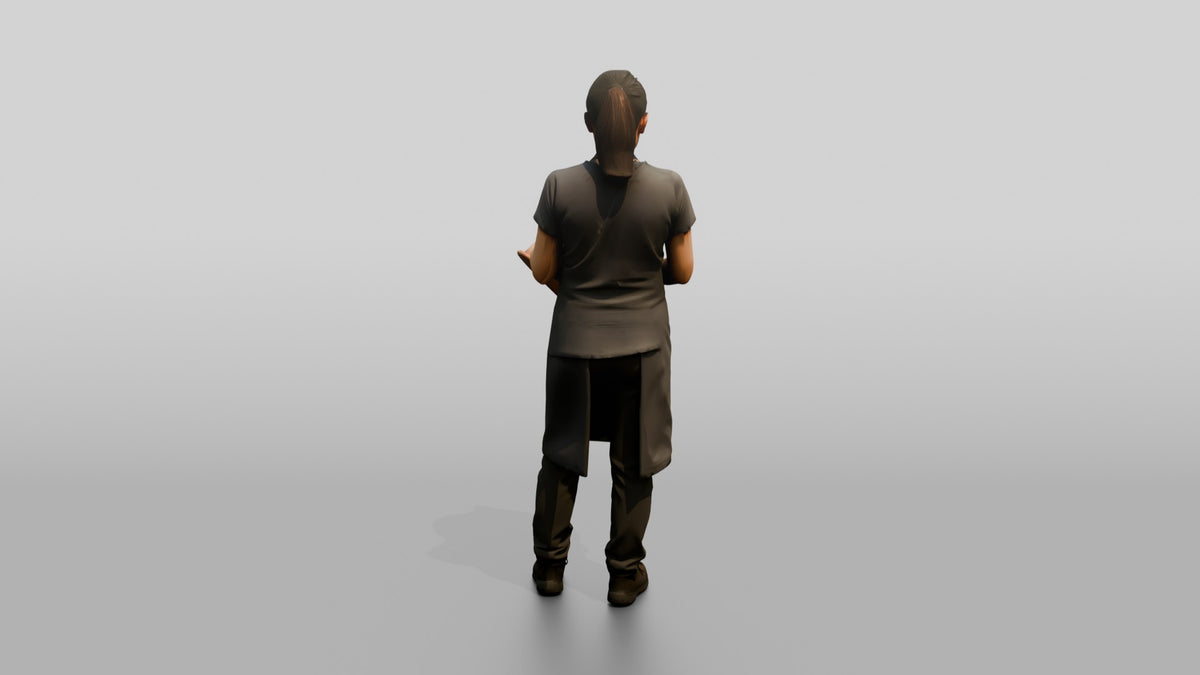 Dishwasher Drying a Copper Pan - 3D character model, view 3