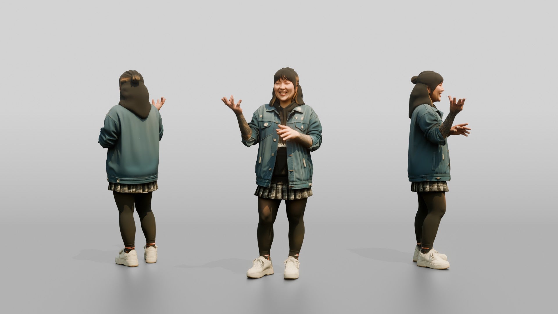 Asian Woman Laughing with Tattoo Sleeve