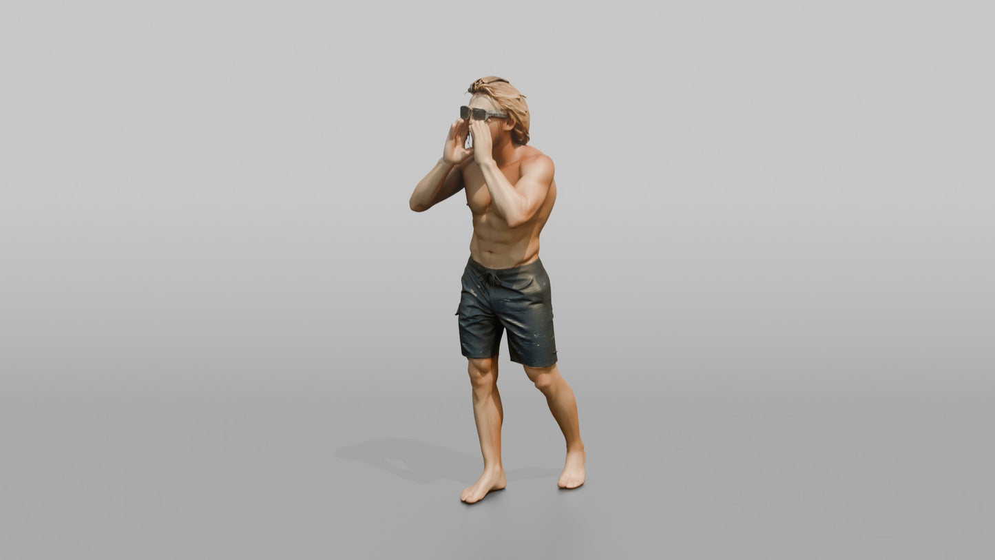 Surfer Calling Out with Cupped Hands