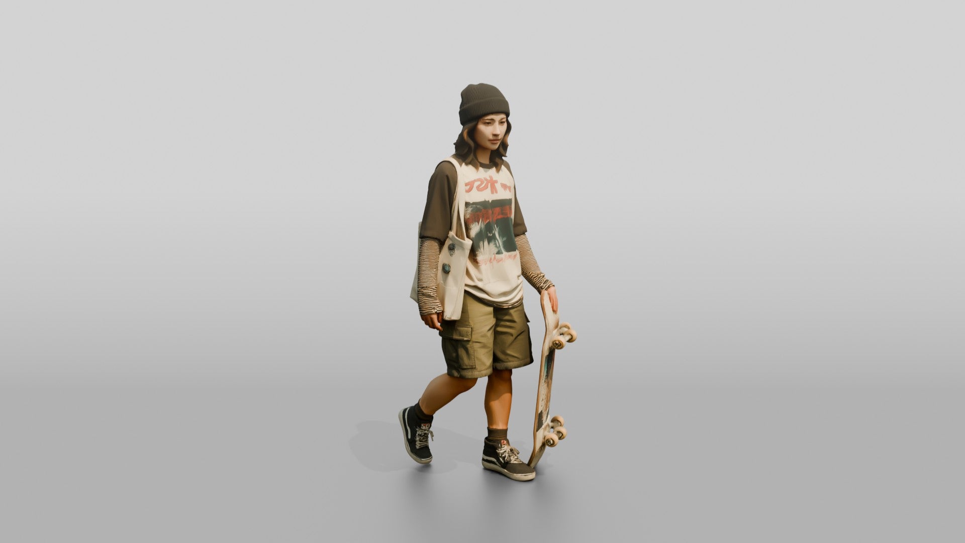 Asian Woman Balancing a Skateboard