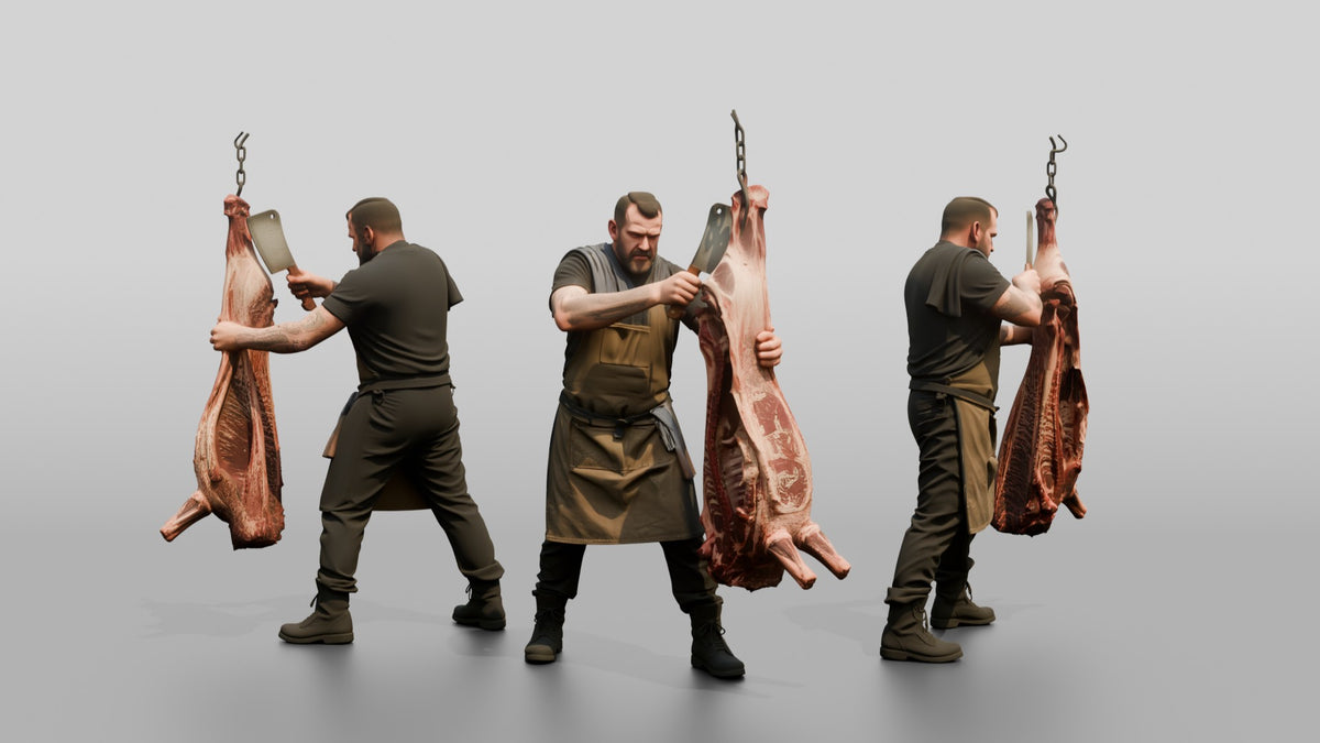 Butcher Chef Cleaving Beef - 3D character model