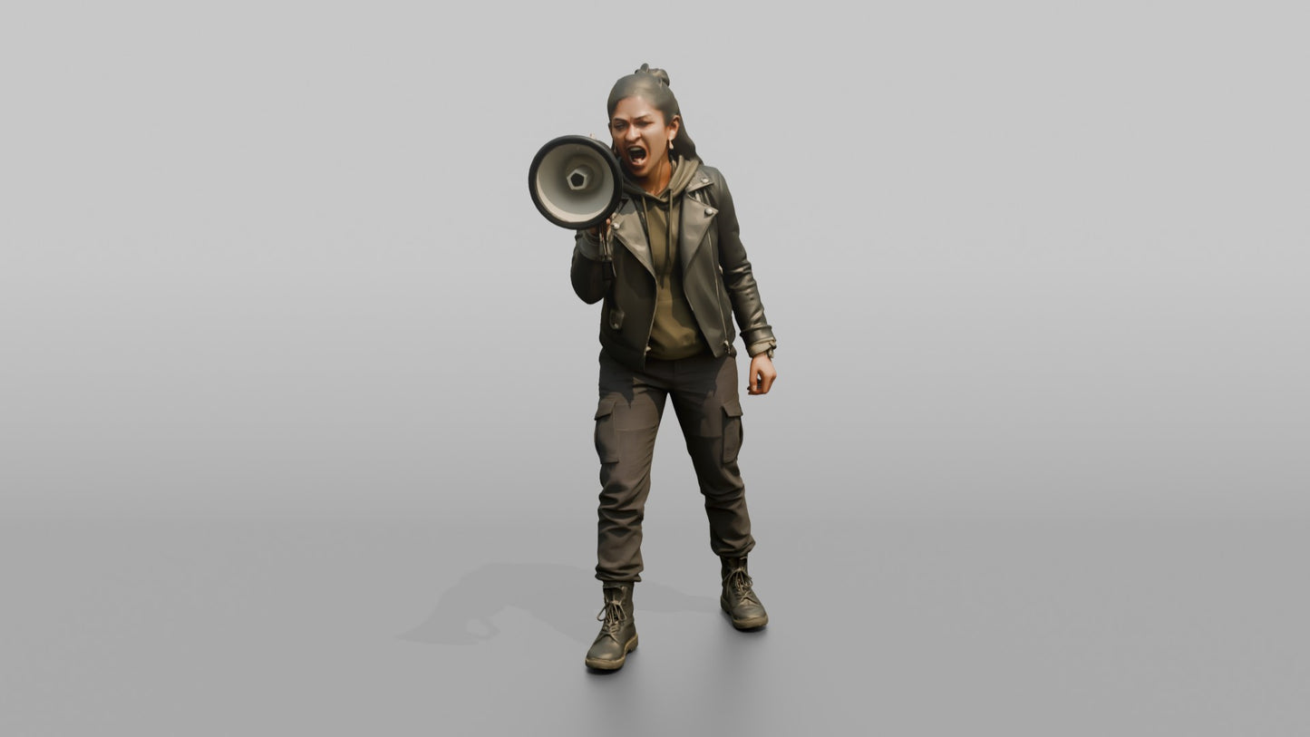Protester Woman Shouting Through a Megaphone
