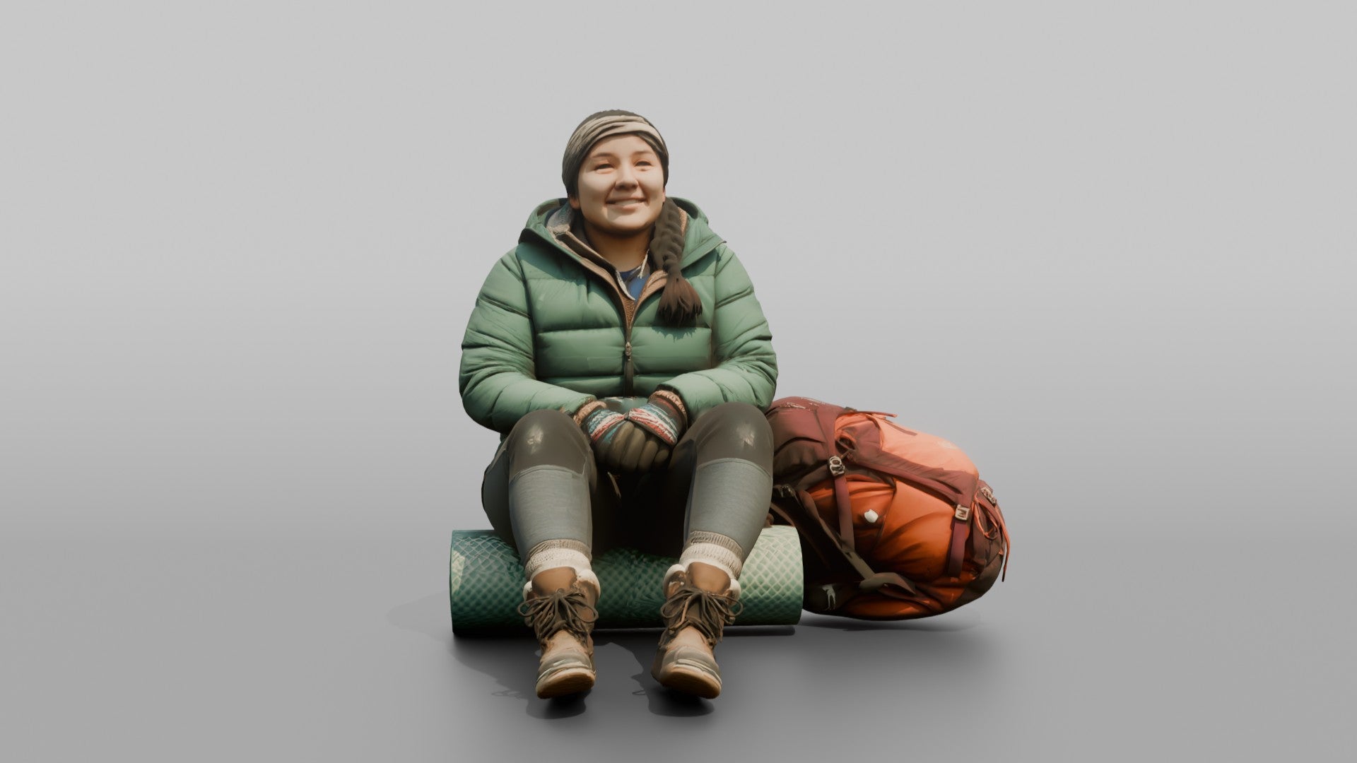 Hiker Sitting on a Rolled Foam Sleep Pad