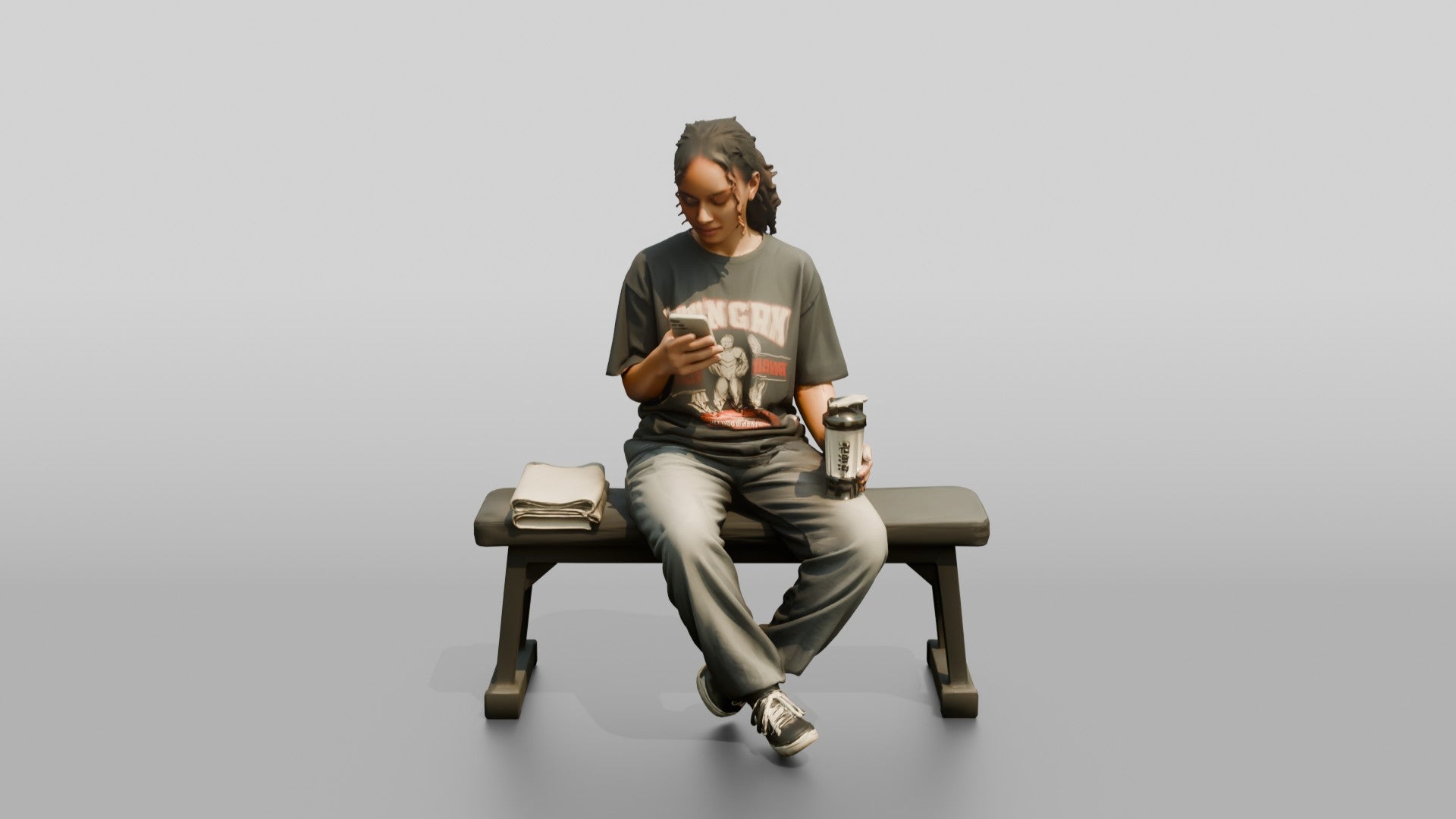 Woman Sitting with Protein Shaker