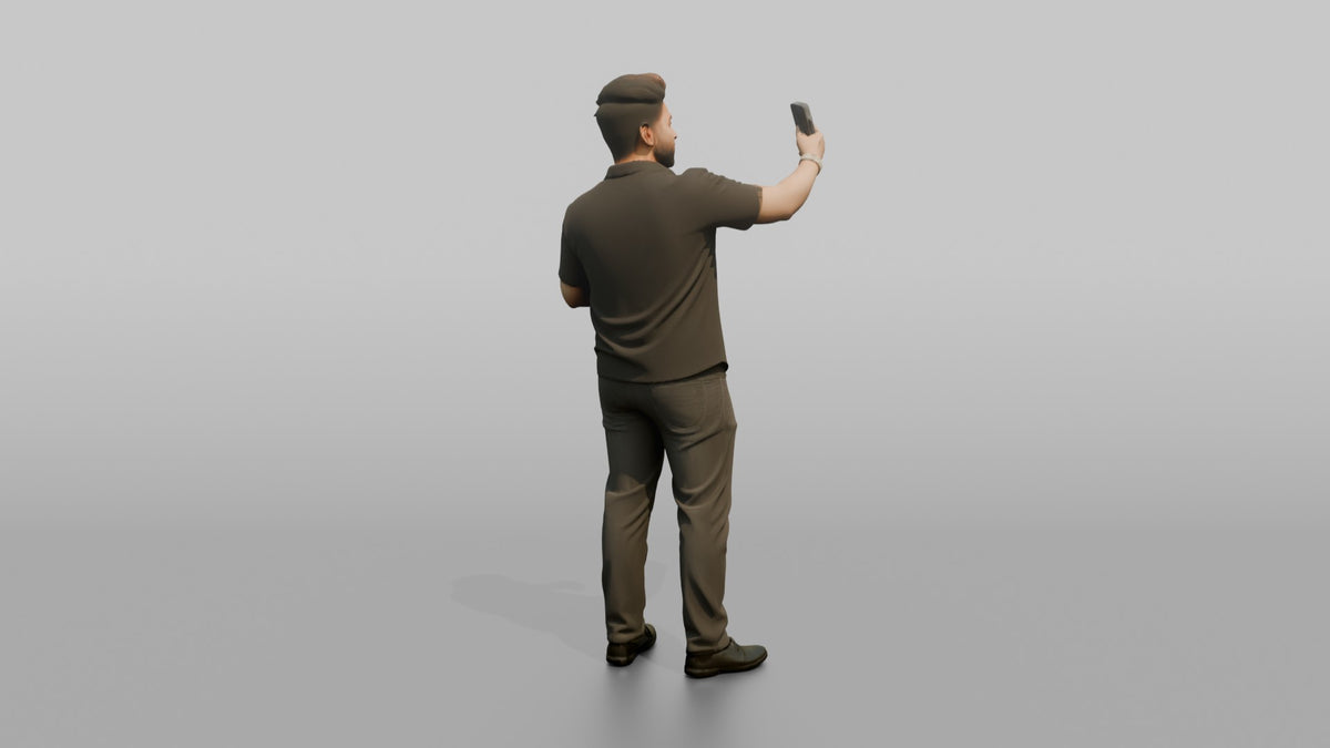 Patron Man Holding A Drink And A Phone, Taking A Photo - 3D character model, view 3