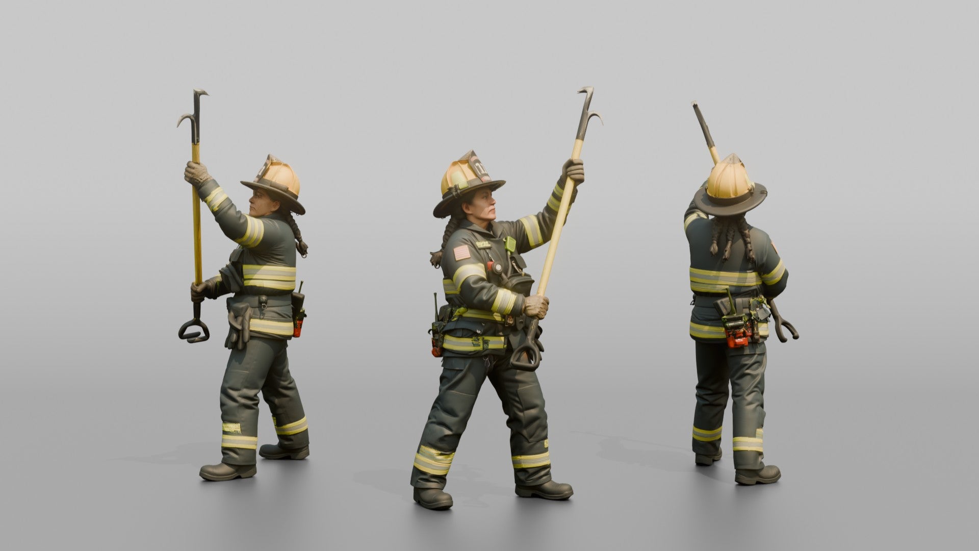 Firefighter Woman Lifting a Long Fiberglass Pike Pole