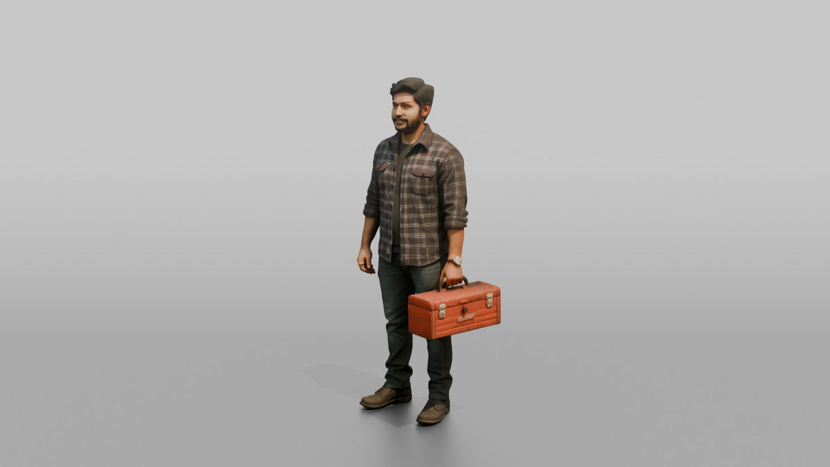 Father Carrying A Toolbox By Its Handle - 3D character model, view 4