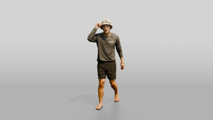 Man Adjusting Bucket Hat Brim - 3D character model, view 1