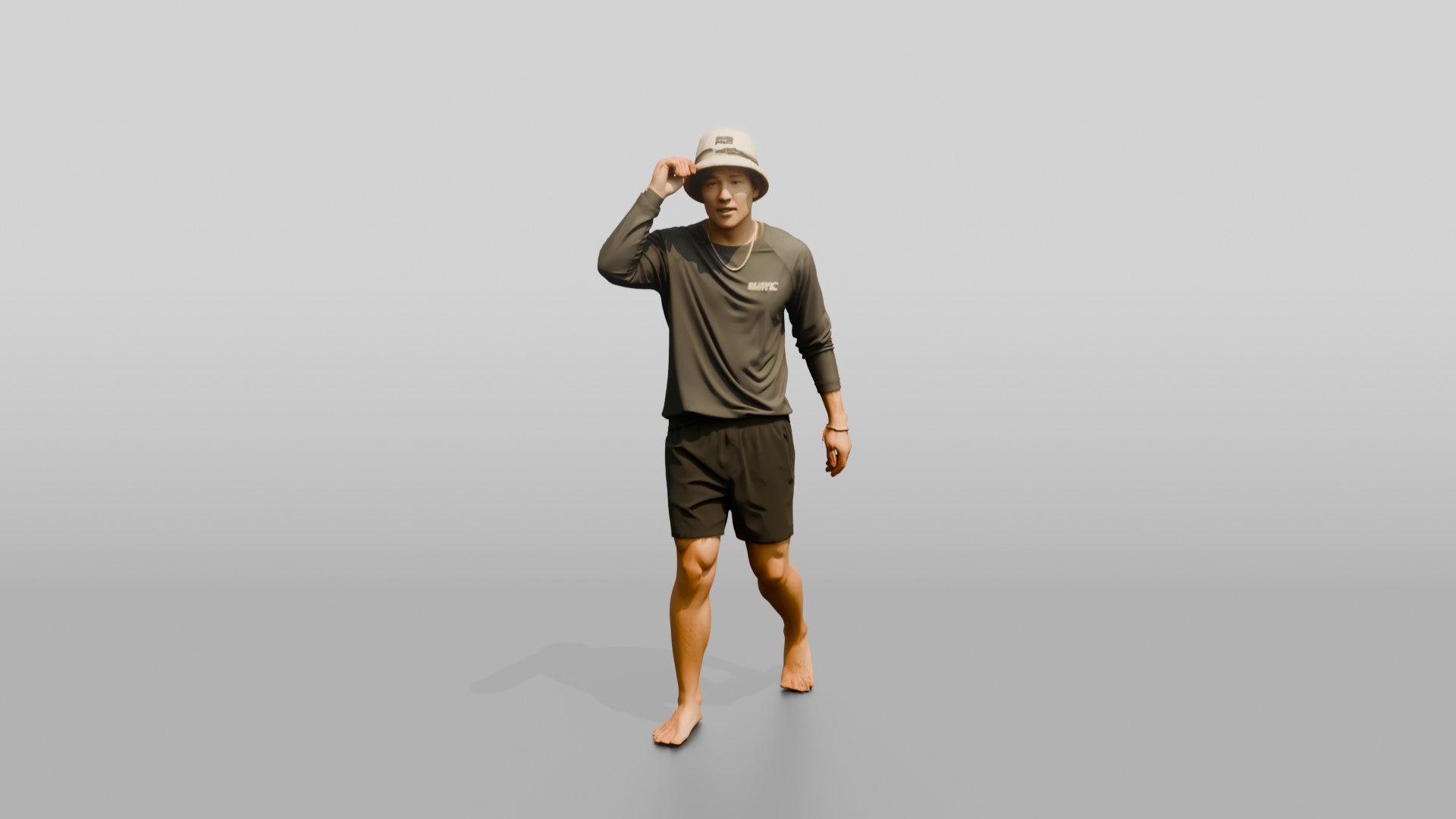 Man Adjusting Bucket Hat Brim