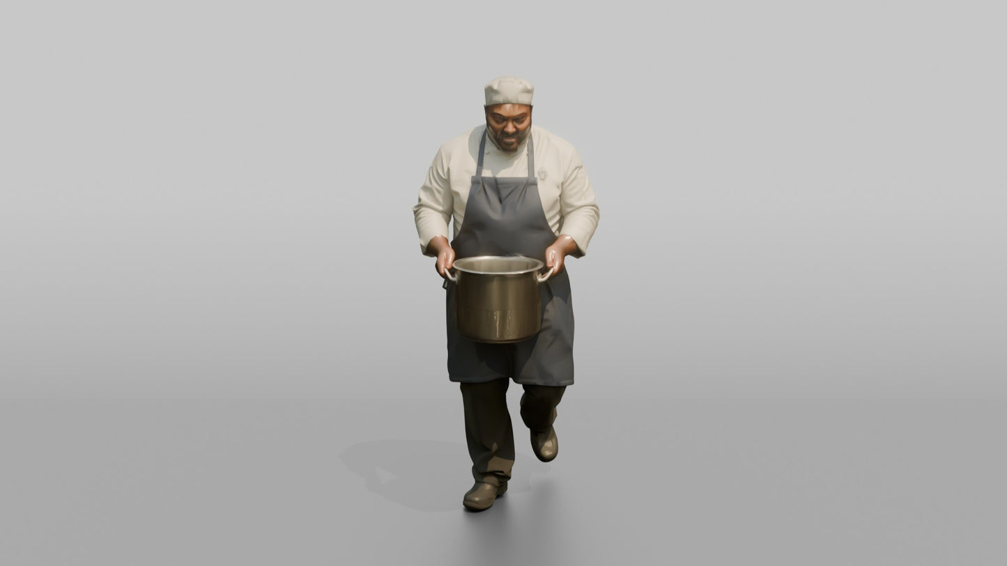 Ship's Chef Carrying a Steaming Pot Through the Galley