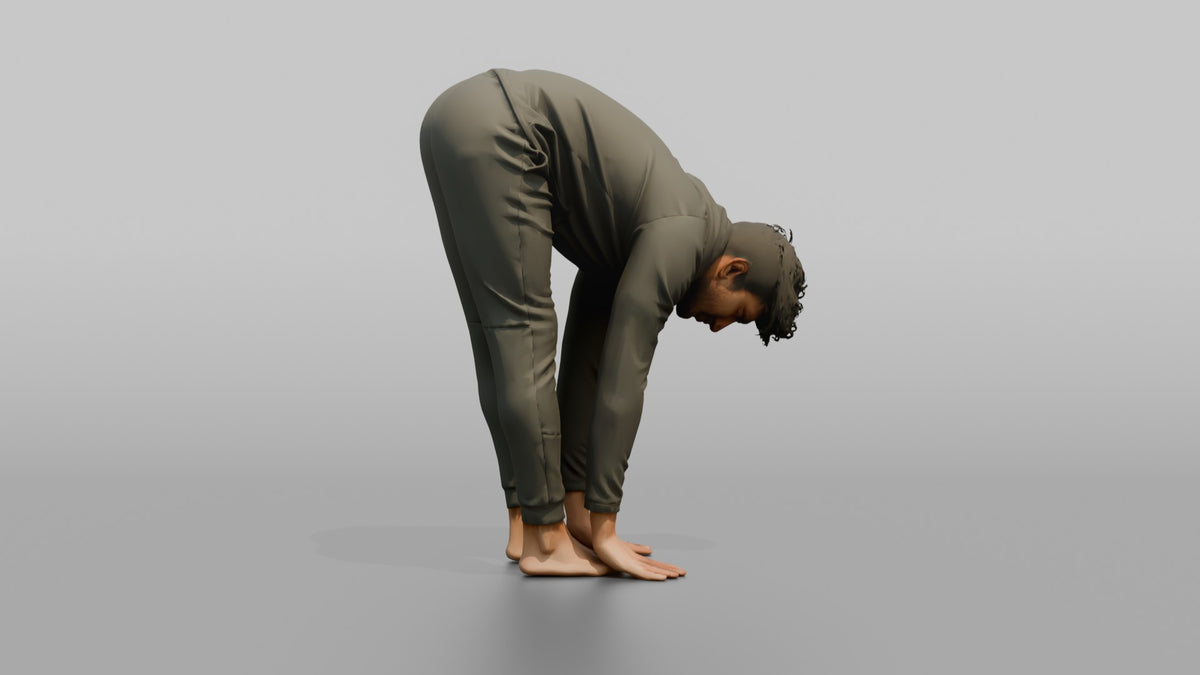 Fitness Influencer Man Doing A Forward Fold Stretch - 3D character model, view 3
