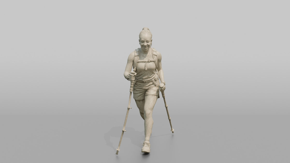 Hiker Walking with Double Trekking Poles - wireframe topology preview