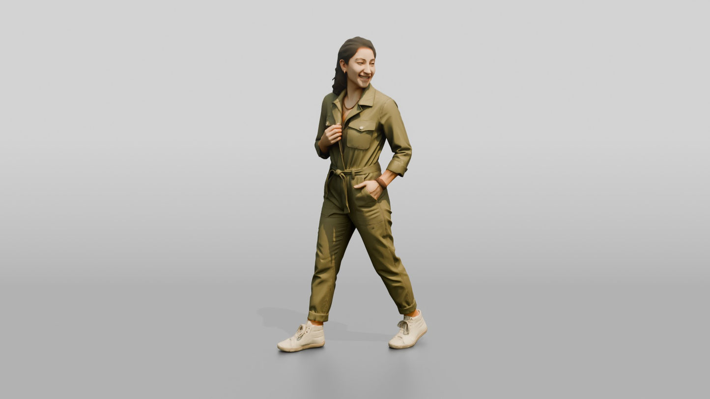 Woman Standing in an Olive Jumpsuit