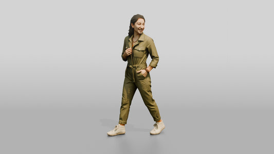 Woman Standing in an Olive Jumpsuit - 3D character model, view 1
