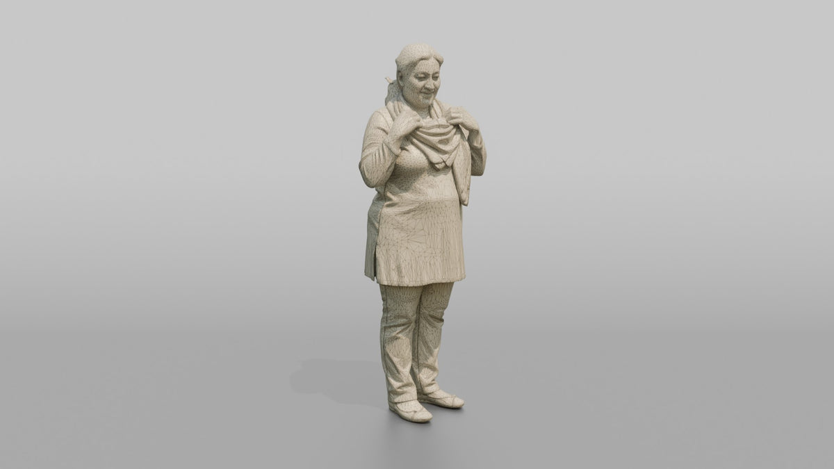 Mother Adjusting A Scarf Around Her Neck - wireframe topology preview
