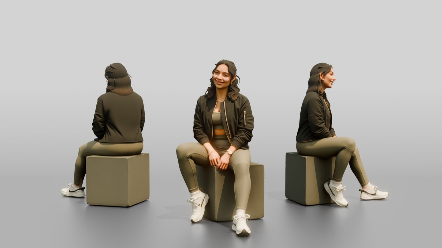 Latina Woman in Athleisure Set and Bomber Jacket