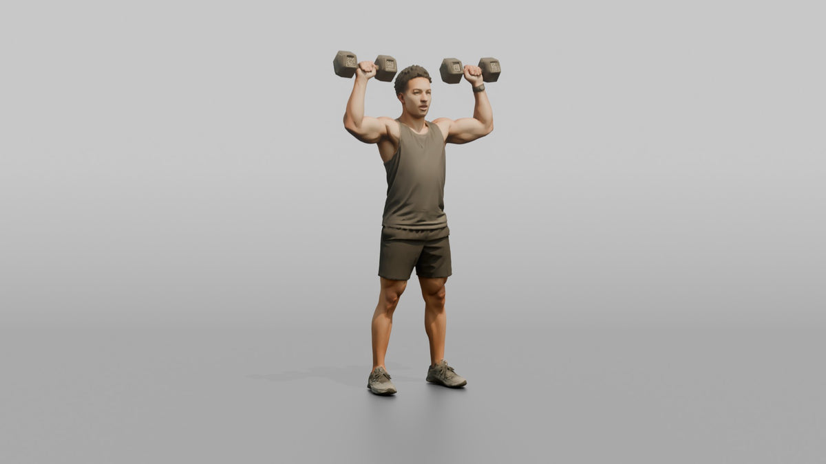Weightlifter Man Doing A Dumbbell Shoulder Press - 3D character model