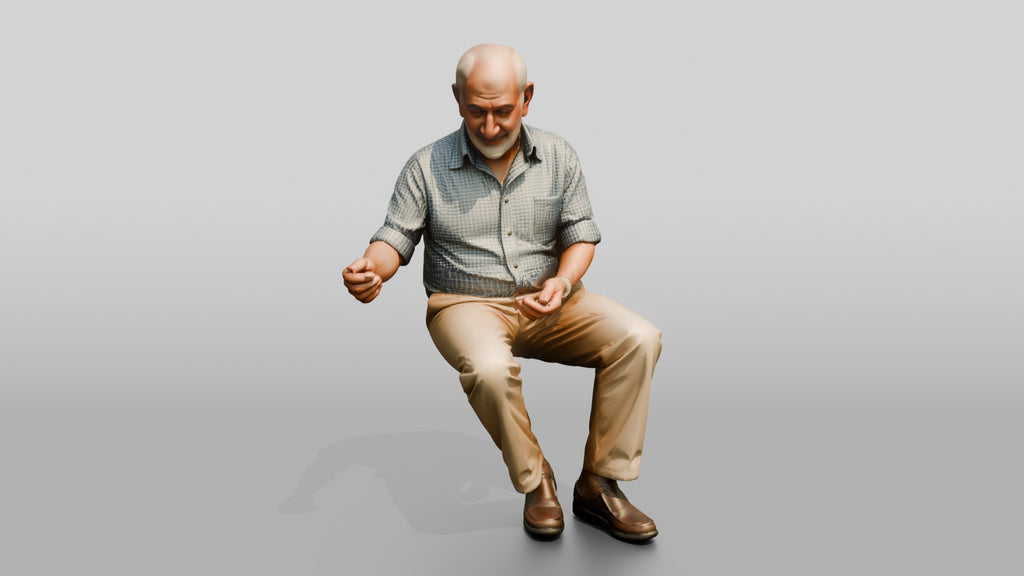 Elderly Syrian Man Feeding Birds on a Bench