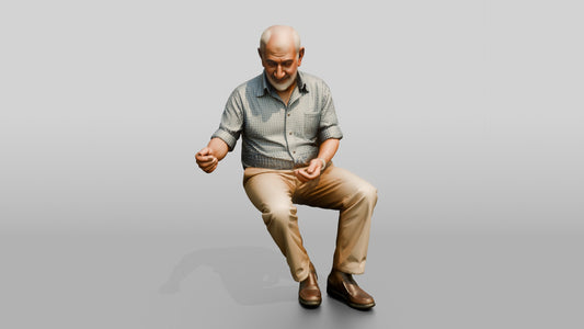Elderly Syrian Man Feeding Birds on a Bench - 3D character model, view 1