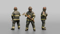 Firefighter Man Holding a Fire Axe in a Ready Stance