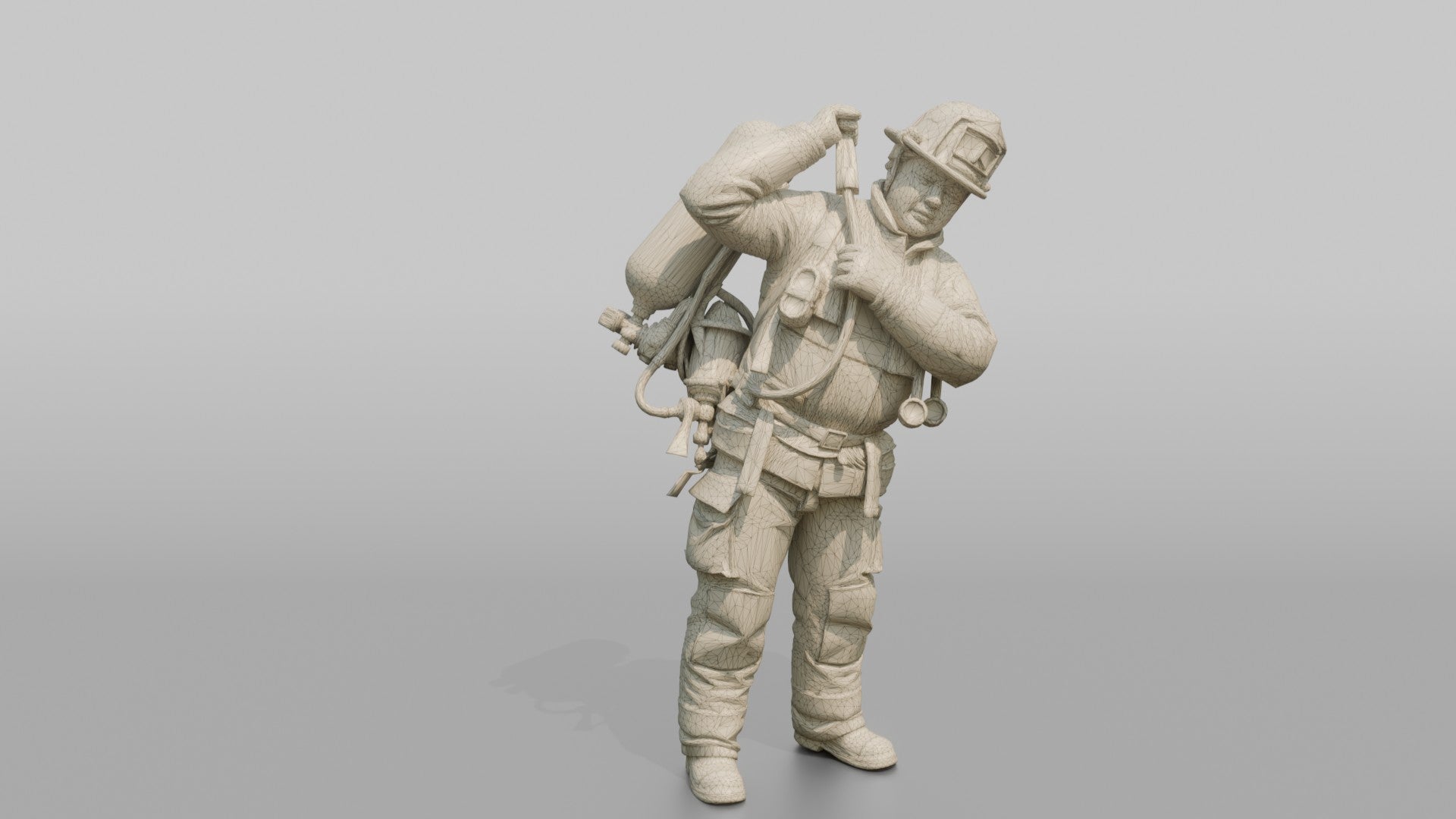 Firefighter Man Hoisting an SCBA Tank Onto His Back