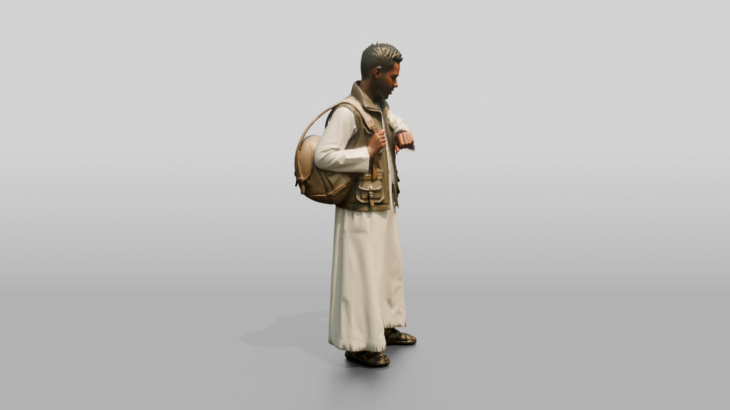 African Man in White Jalabiya Checking His Watch